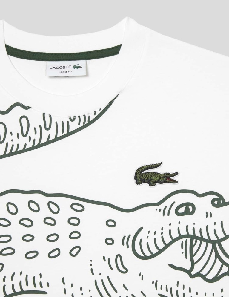 T-shirt LACOSTE camiseta loose fit estampado crocodilo blanc